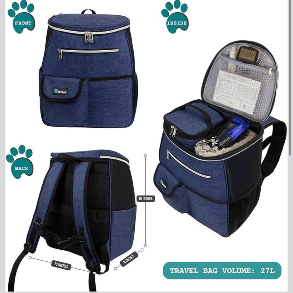 PetAmi Blue Insulated Dog Backpack Cooler - Picture 2 of 10
